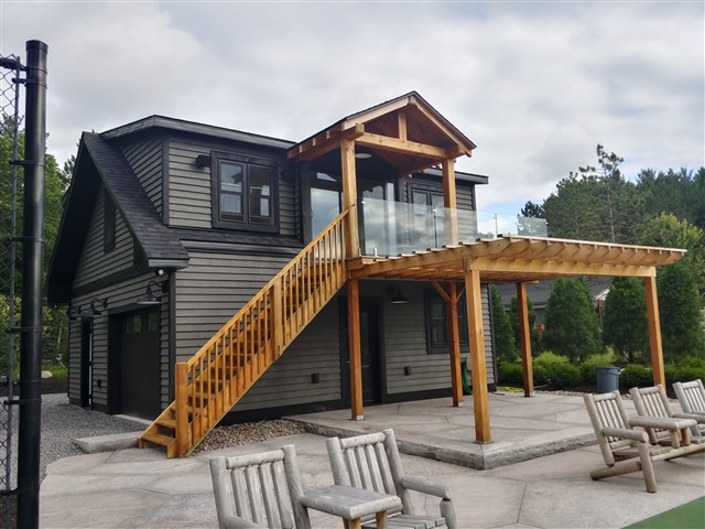 Exterior stairs and covered deck