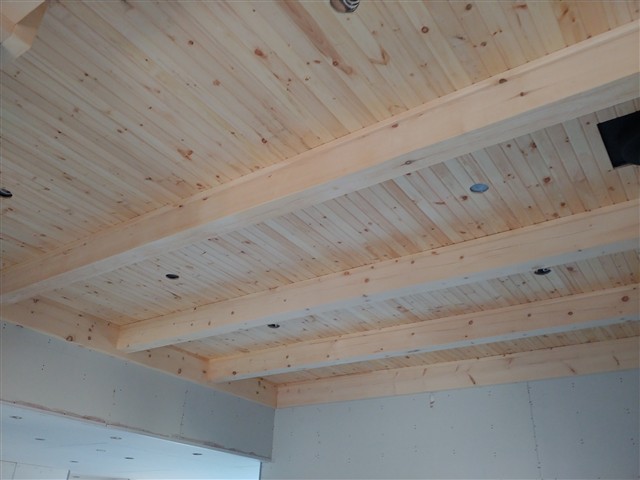 Pine ceiling and beams