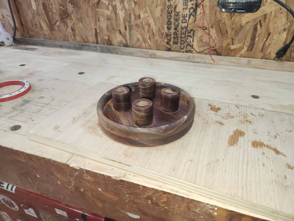 Walnut Advent candle holder — another view